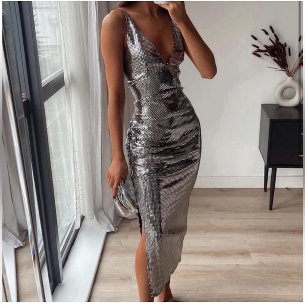 Zara Silver Backless Sequin Dress